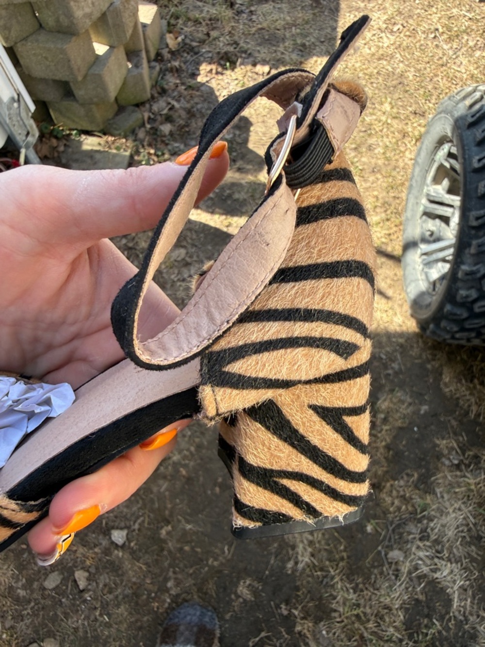 Women's Zebra Print Ankle Strap Pump - Black & Tan - Picture 3 of 3
